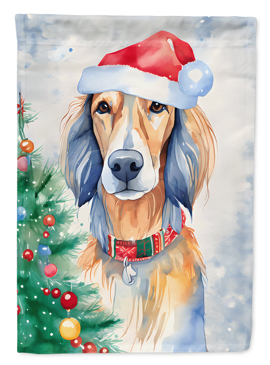 Saluki Christmas House Flag 28x40 Porch Sleeve Pole Decorative Outside Yard Banner Artwork Wall Hanging, Polyester