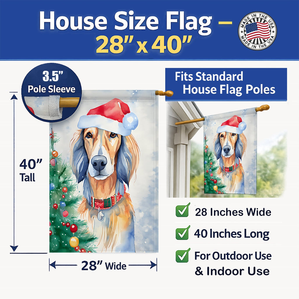 Saluki Christmas House Flag 28x40 Porch Sleeve Pole Decorative Outside Yard Banner Artwork Wall Hanging, Polyester