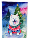 Samoyed Christmas House Flag 28x40 Porch Sleeve Pole Decorative Outside Yard Banner Artwork Wall Hanging, Polyester