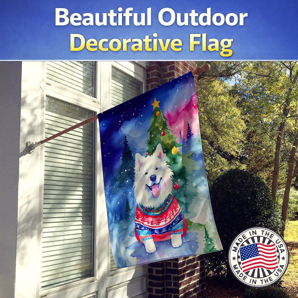Samoyed Christmas House Flag 28x40 Porch Sleeve Pole Decorative Outside Yard Banner Artwork Wall Hanging, Polyester
