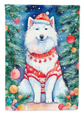 Samoyed Christmas House Flag 28x40 Porch Sleeve Pole Decorative Outside Yard Banner Artwork Wall Hanging, Polyester