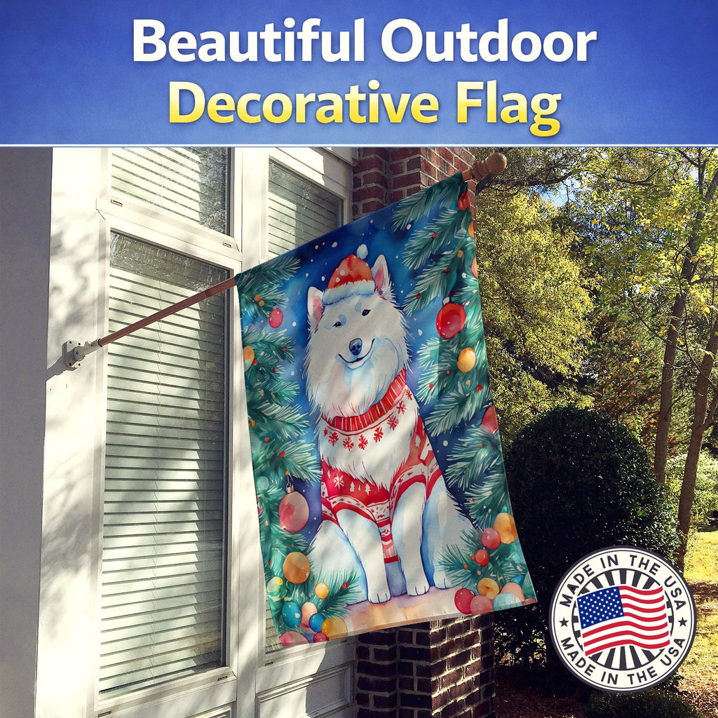 Samoyed Christmas House Flag 28x40 Porch Sleeve Pole Decorative Outside Yard Banner Artwork Wall Hanging, Polyester