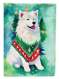 Samoyed Christmas House Flag 28x40 Porch Sleeve Pole Decorative Outside Yard Banner Artwork Wall Hanging, Polyester
