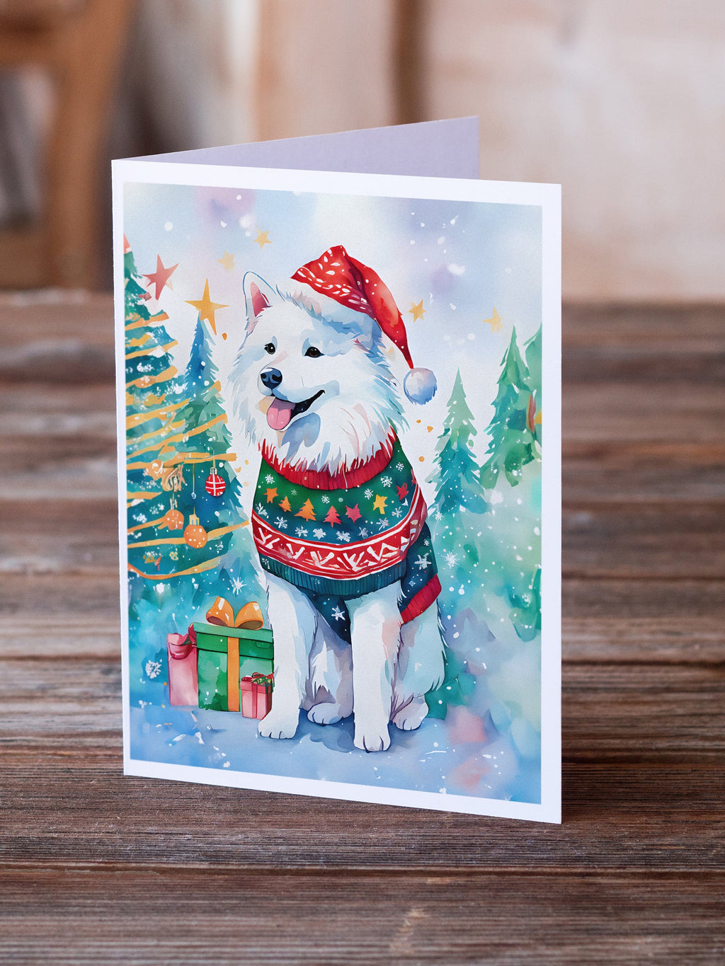 Samoyed Christmas Greeting Cards Pack of 8 Blank Cards with Envelopes Whimsical A7 Size 5x7