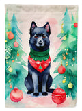 Schipperke Christmas House Flag 28x40 Porch Sleeve Pole Decorative Outside Yard Banner Artwork Wall Hanging, Polyester