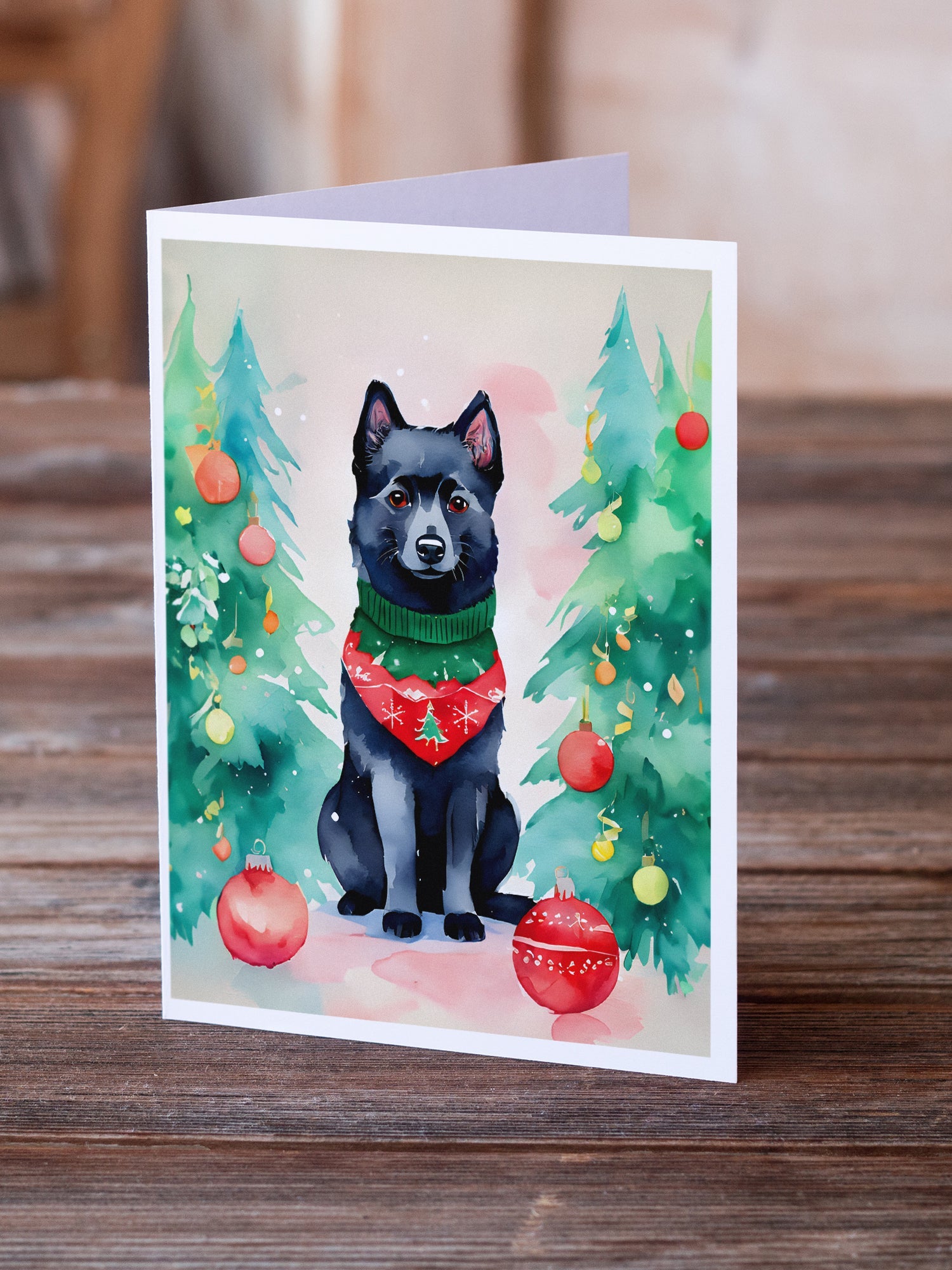 Schipperke Christmas Greeting Cards Pack of 8 Blank Cards with Envelopes Whimsical A7 Size 5x7