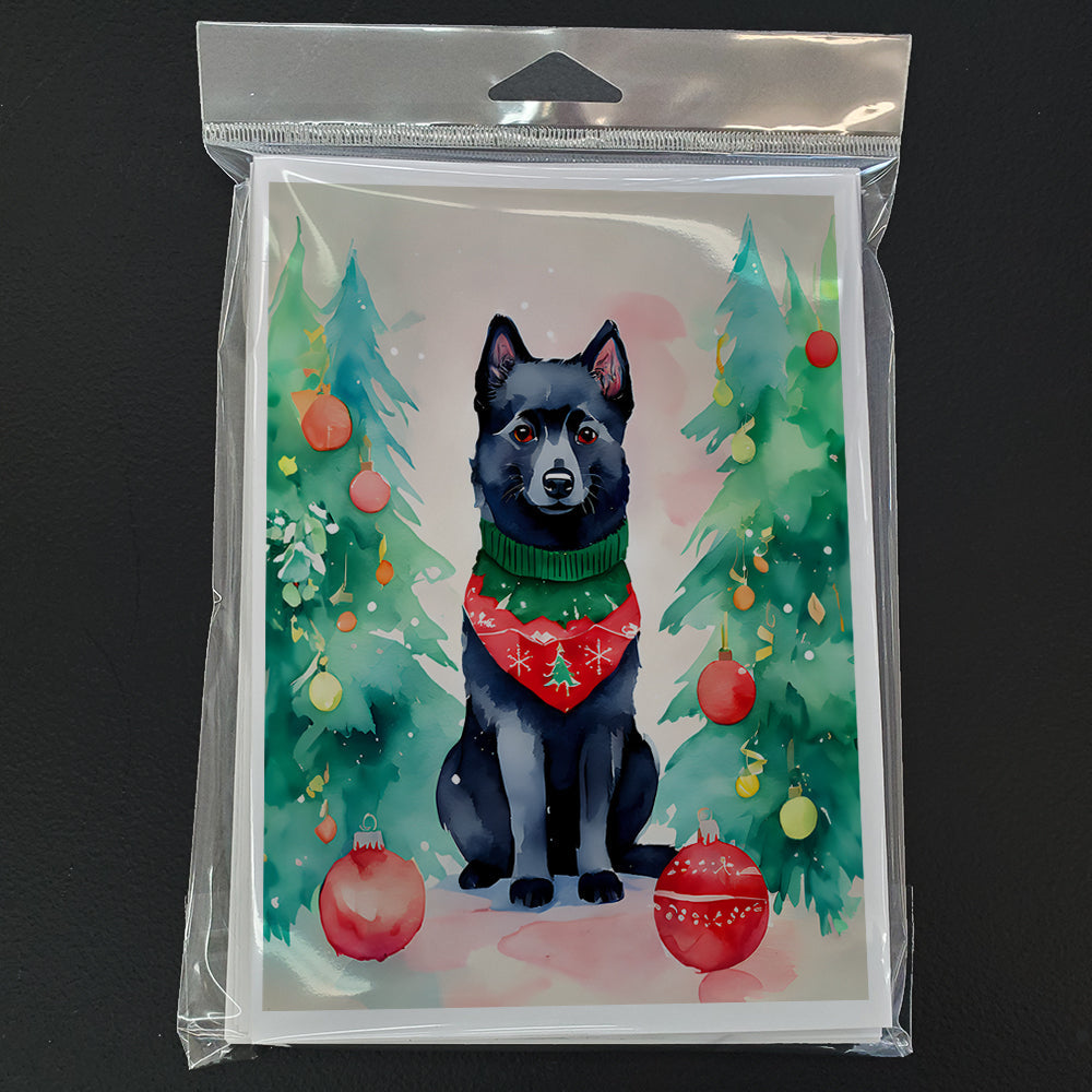 Schipperke Christmas Greeting Cards Pack of 8 Blank Cards with Envelopes Whimsical A7 Size 5x7