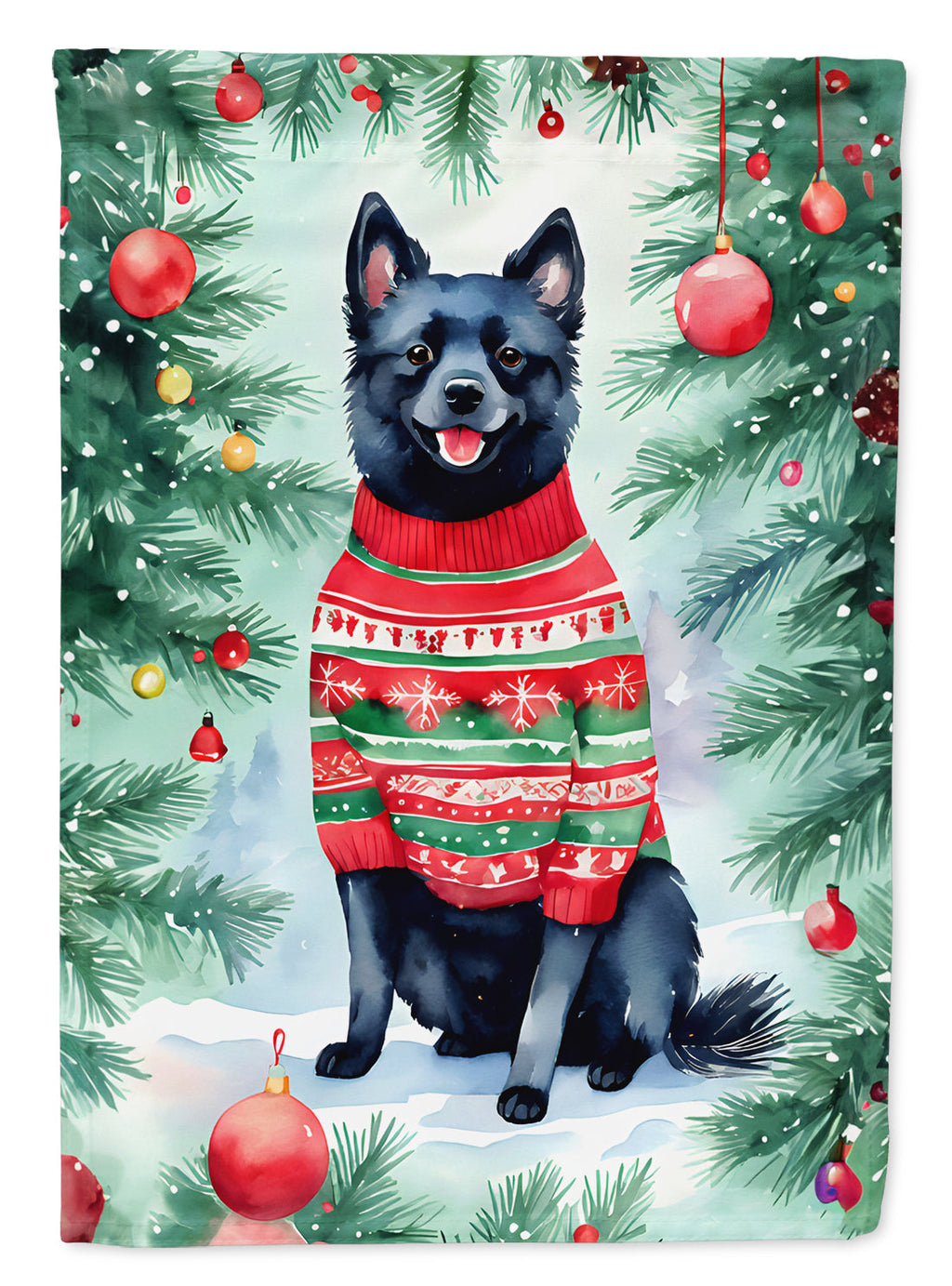 Schipperke Christmas House Flag 28x40 Porch Sleeve Pole Decorative Outside Yard Banner Artwork Wall Hanging, Polyester