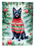 Schipperke Christmas House Flag 28x40 Porch Sleeve Pole Decorative Outside Yard Banner Artwork Wall Hanging, Polyester