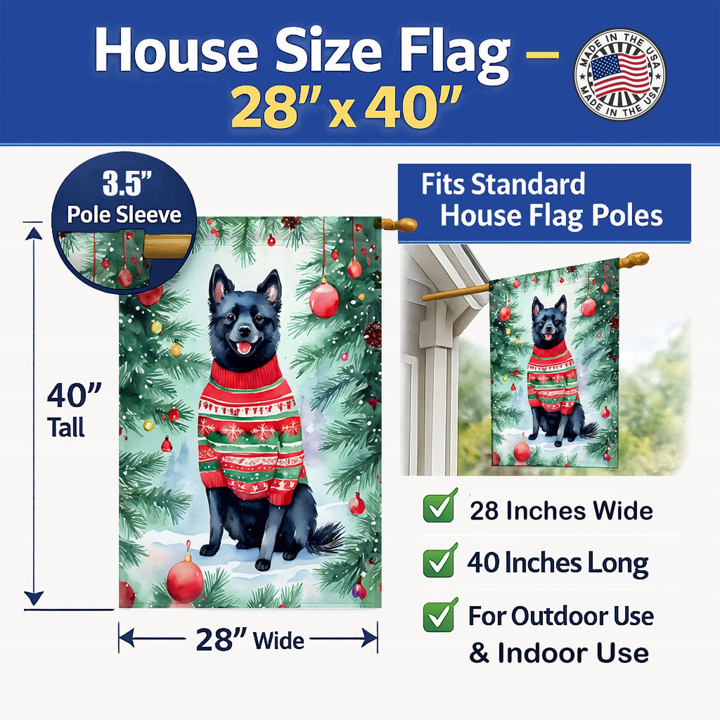Schipperke Christmas House Flag 28x40 Porch Sleeve Pole Decorative Outside Yard Banner Artwork Wall Hanging, Polyester