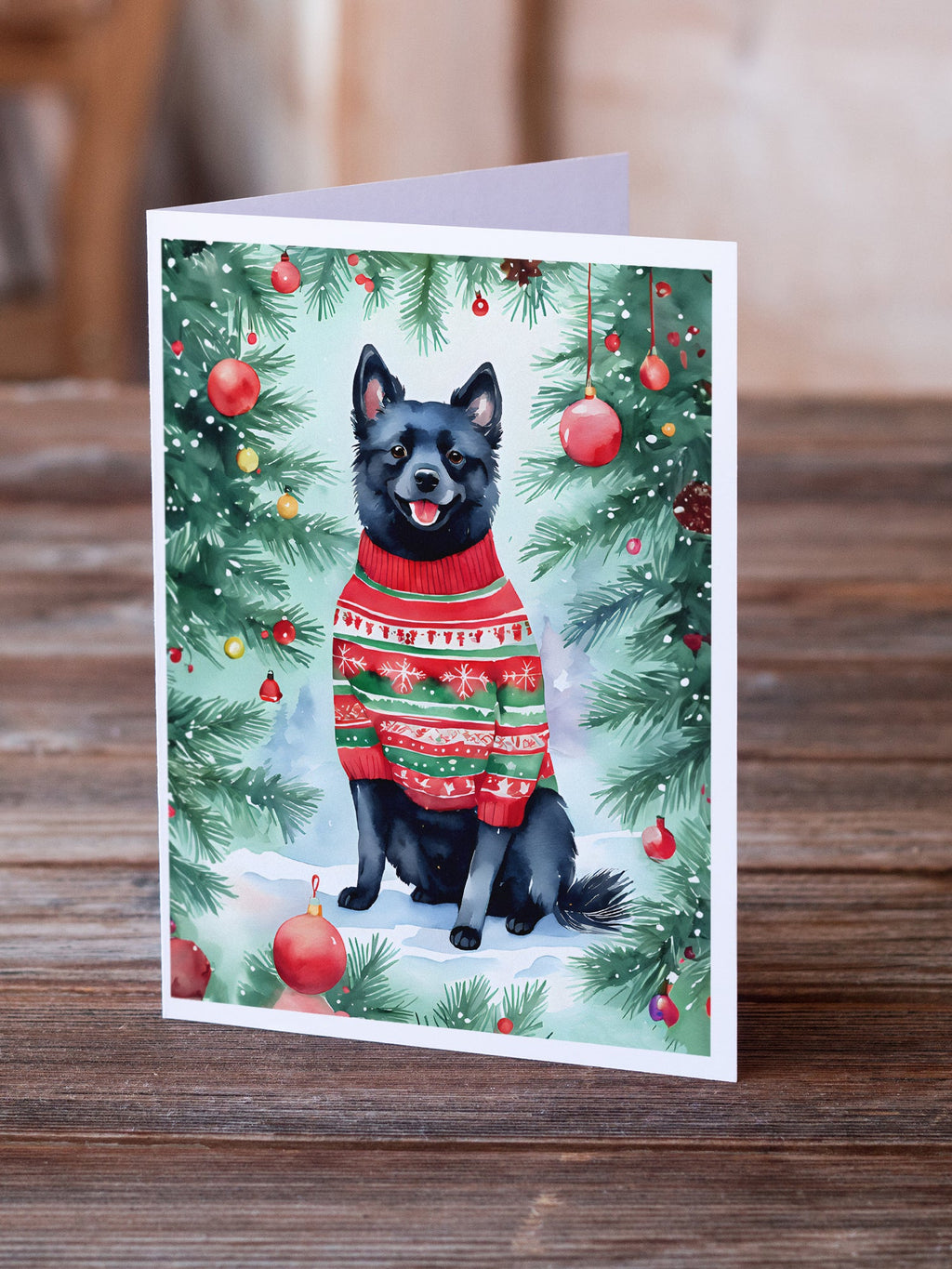 Schipperke Christmas Greeting Cards Pack of 8 Blank Cards with Envelopes Whimsical A7 Size 5x7