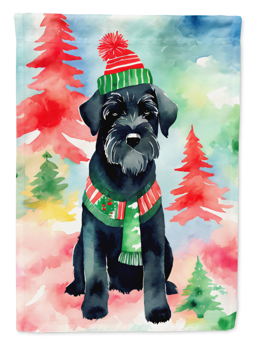 Schnauzer Christmas House Flag 28x40 Porch Sleeve Pole Decorative Outside Yard Banner Artwork Wall Hanging, Polyester