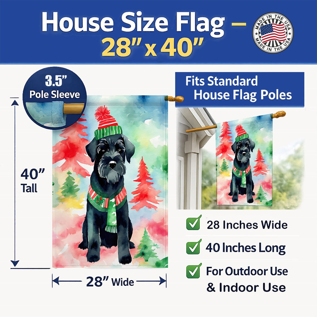 Schnauzer Christmas House Flag 28x40 Porch Sleeve Pole Decorative Outside Yard Banner Artwork Wall Hanging, Polyester