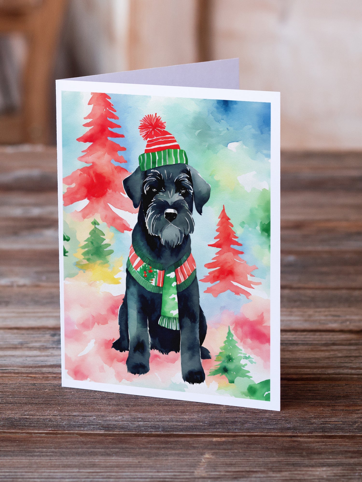 Schnauzer Christmas Greeting Cards Pack of 8 Blank Cards with Envelopes Whimsical A7 Size 5x7