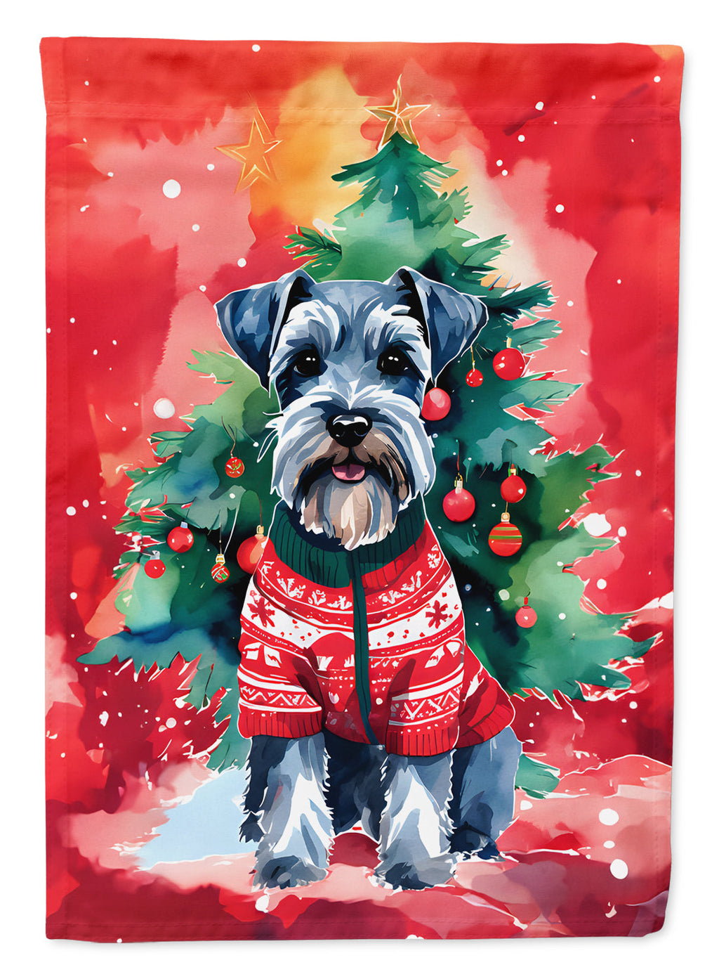 Schnauzer Christmas House Flag 28x40 Porch Sleeve Pole Decorative Outside Yard Banner Artwork Wall Hanging, Polyester