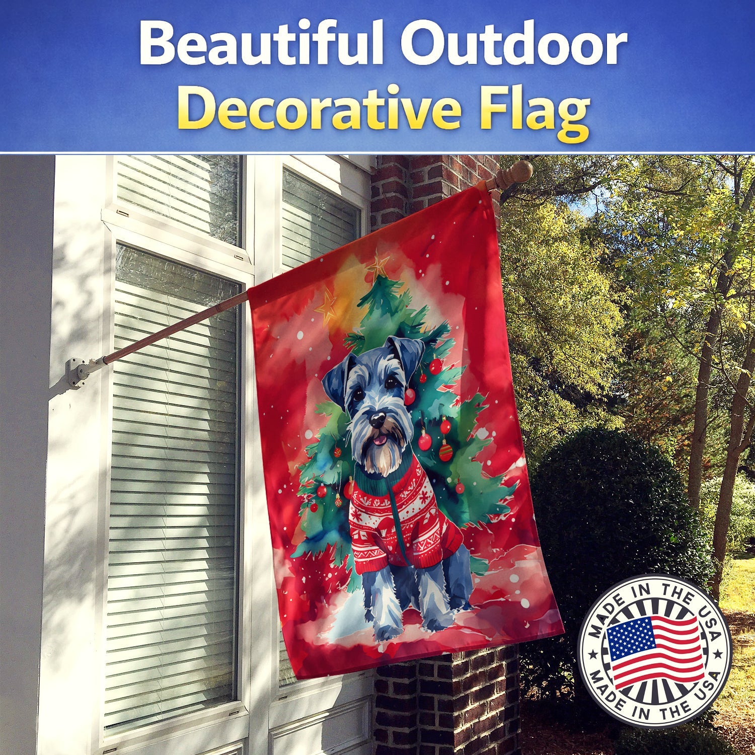 Schnauzer Christmas House Flag 28x40 Porch Sleeve Pole Decorative Outside Yard Banner Artwork Wall Hanging, Polyester
