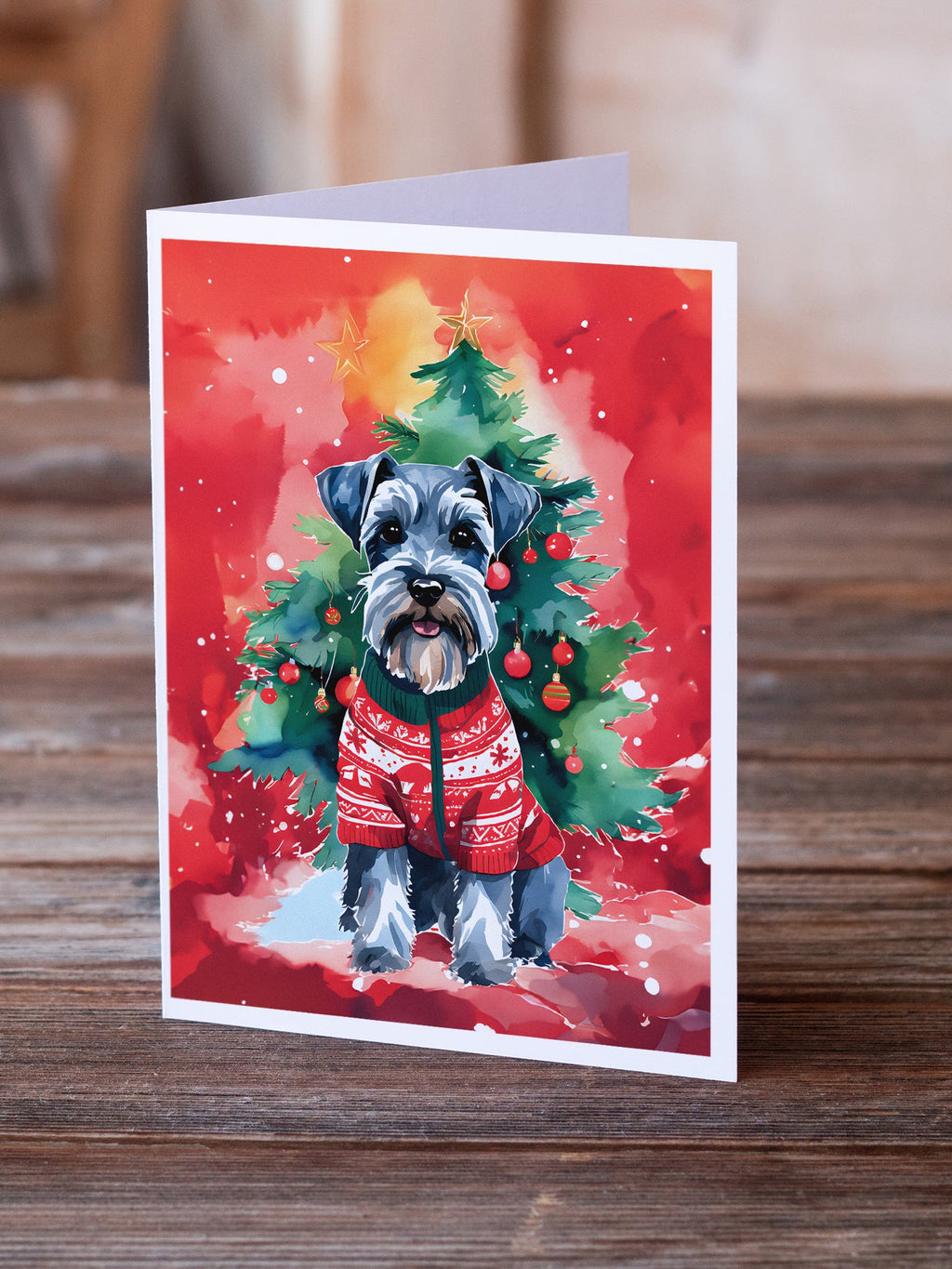 Schnauzer Christmas Greeting Cards Pack of 8 Blank Cards with Envelopes Whimsical A7 Size 5x7