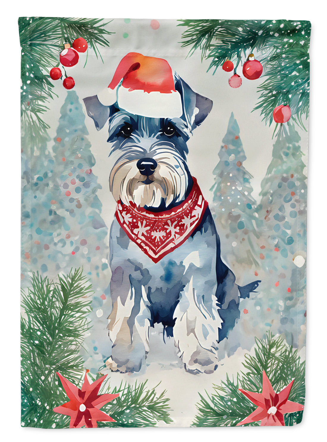 Schnauzer Christmas House Flag 28x40 Porch Sleeve Pole Decorative Outside Yard Banner Artwork Wall Hanging, Polyester