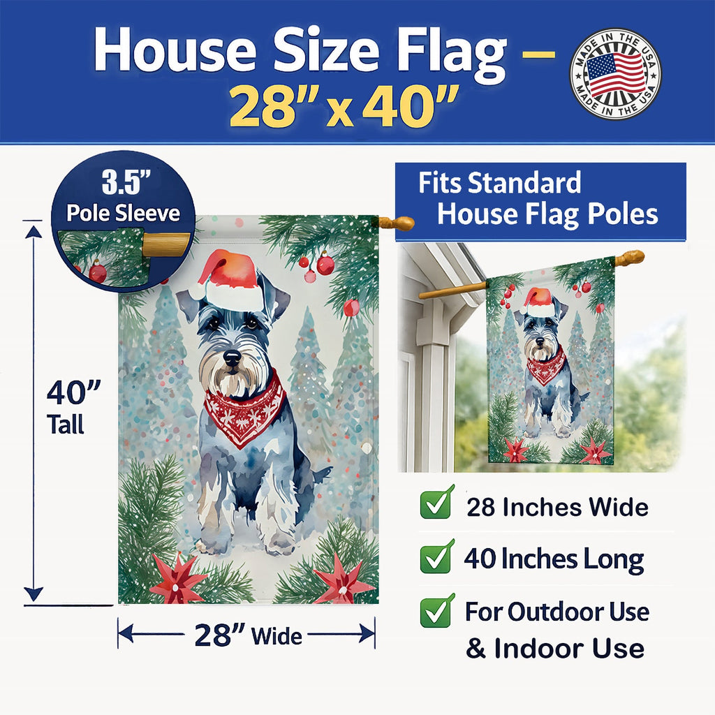 Schnauzer Christmas House Flag 28x40 Porch Sleeve Pole Decorative Outside Yard Banner Artwork Wall Hanging, Polyester