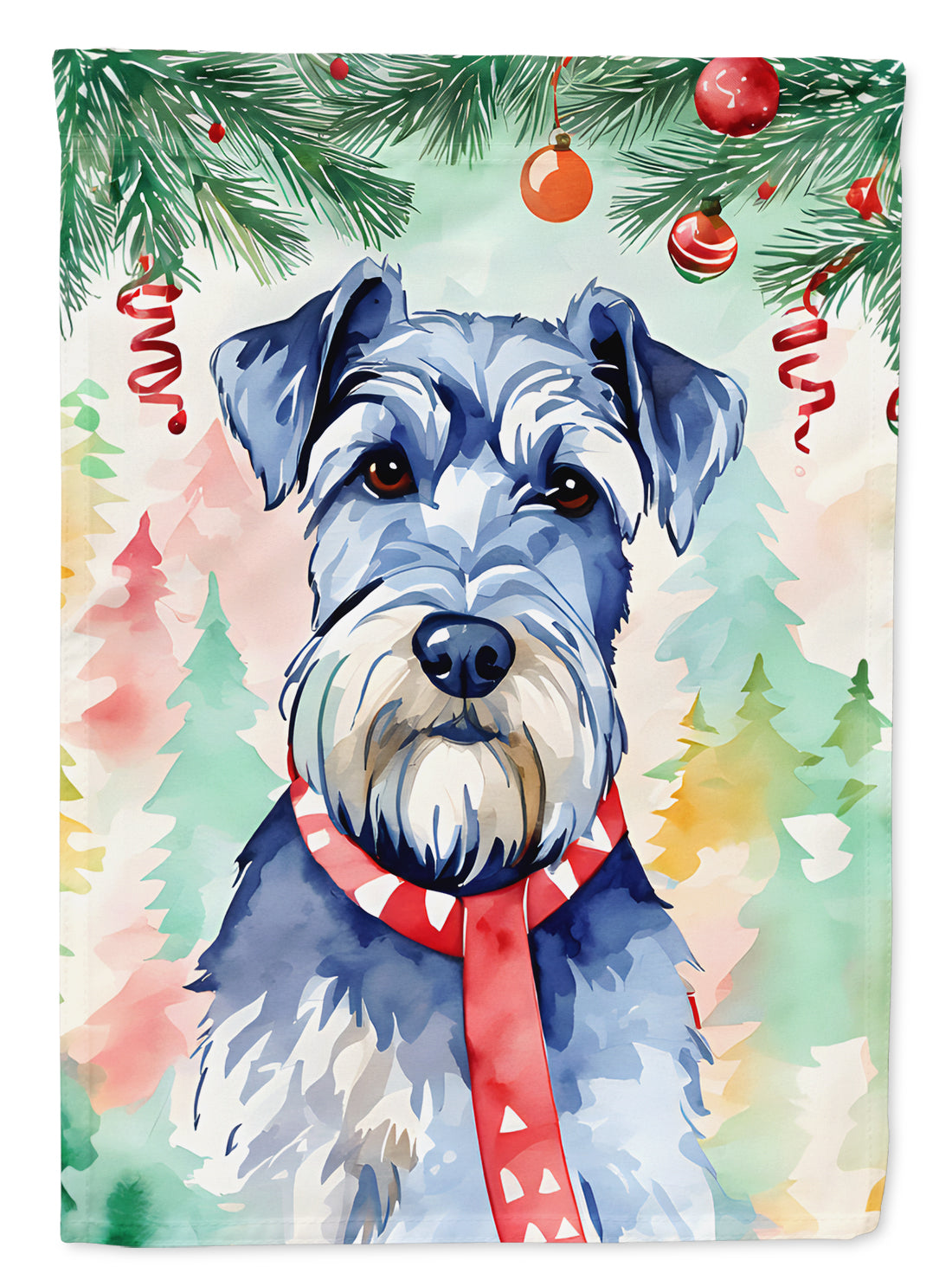 Schnauzer Christmas House Flag 28x40 Porch Sleeve Pole Decorative Outside Yard Banner Artwork Wall Hanging, Polyester