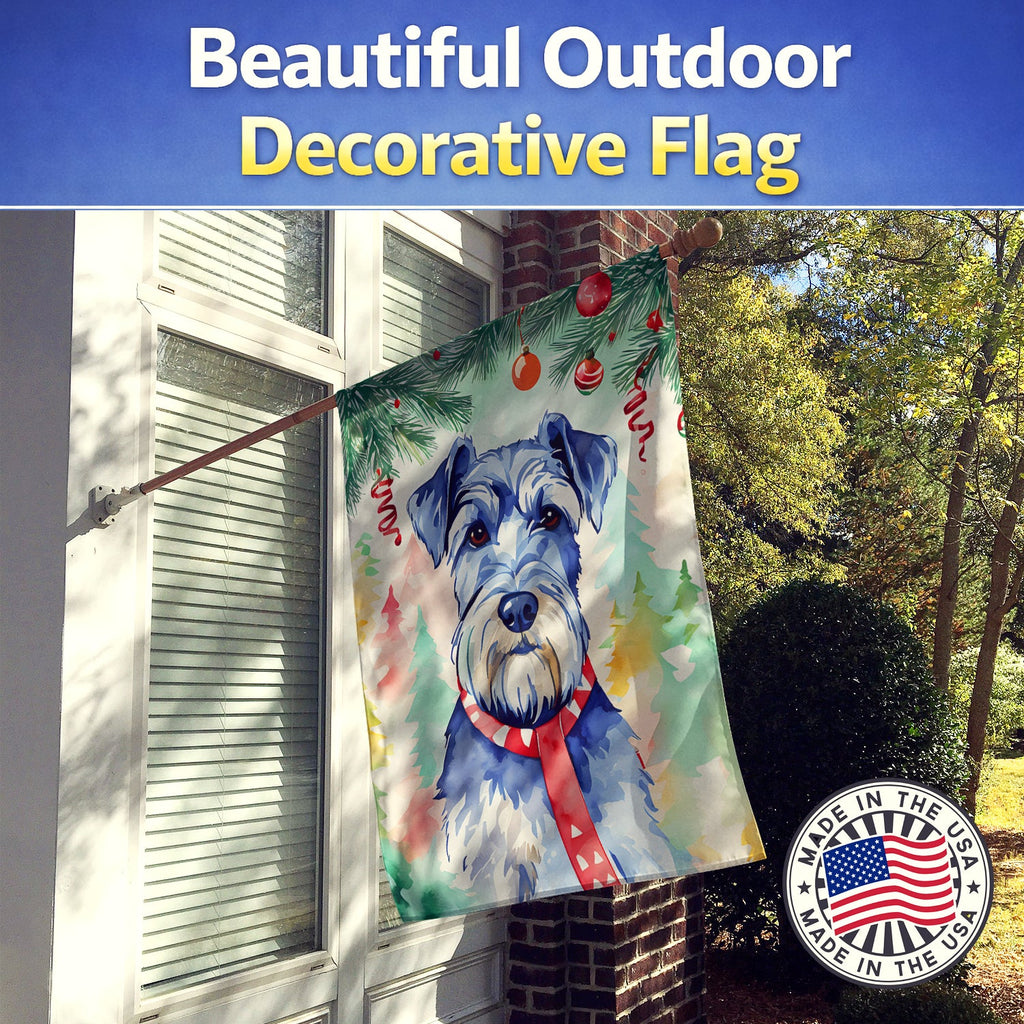 Schnauzer Christmas House Flag 28x40 Porch Sleeve Pole Decorative Outside Yard Banner Artwork Wall Hanging, Polyester
