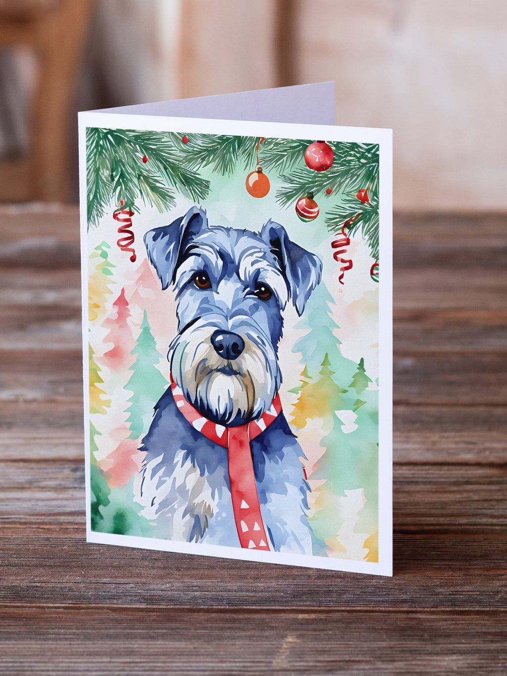 Schnauzer Christmas Greeting Cards Pack of 8 Blank Cards with Envelopes Whimsical A7 Size 5x7
