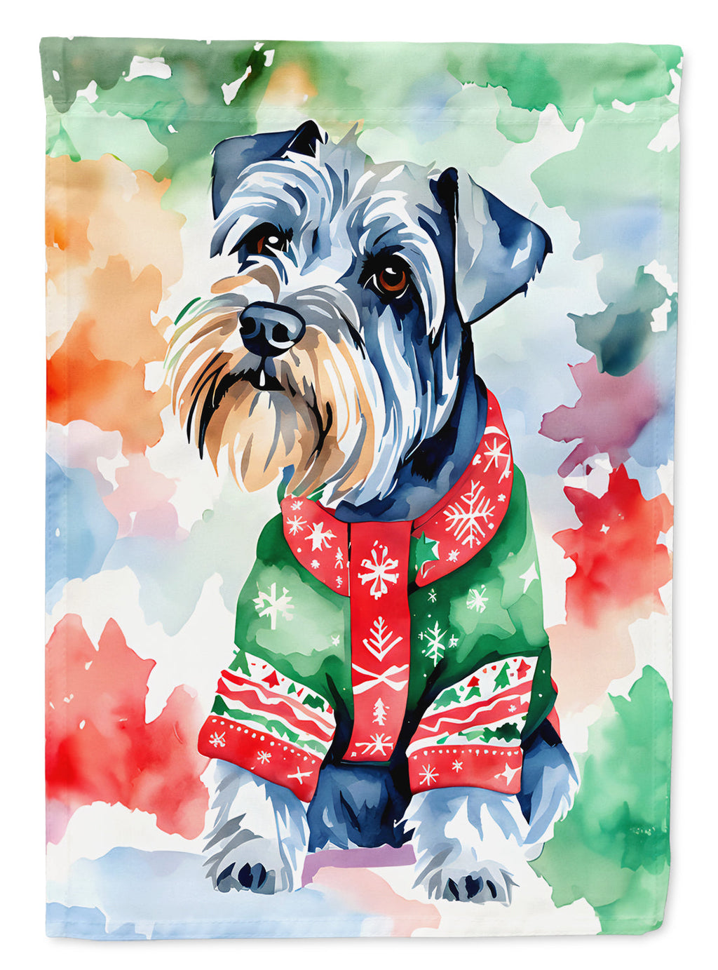 Schnauzer Christmas House Flag 28x40 Porch Sleeve Pole Decorative Outside Yard Banner Artwork Wall Hanging, Polyester