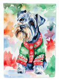 Schnauzer Christmas House Flag 28x40 Porch Sleeve Pole Decorative Outside Yard Banner Artwork Wall Hanging, Polyester
