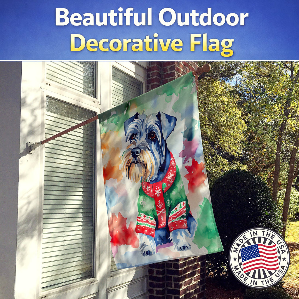 Schnauzer Christmas House Flag 28x40 Porch Sleeve Pole Decorative Outside Yard Banner Artwork Wall Hanging, Polyester