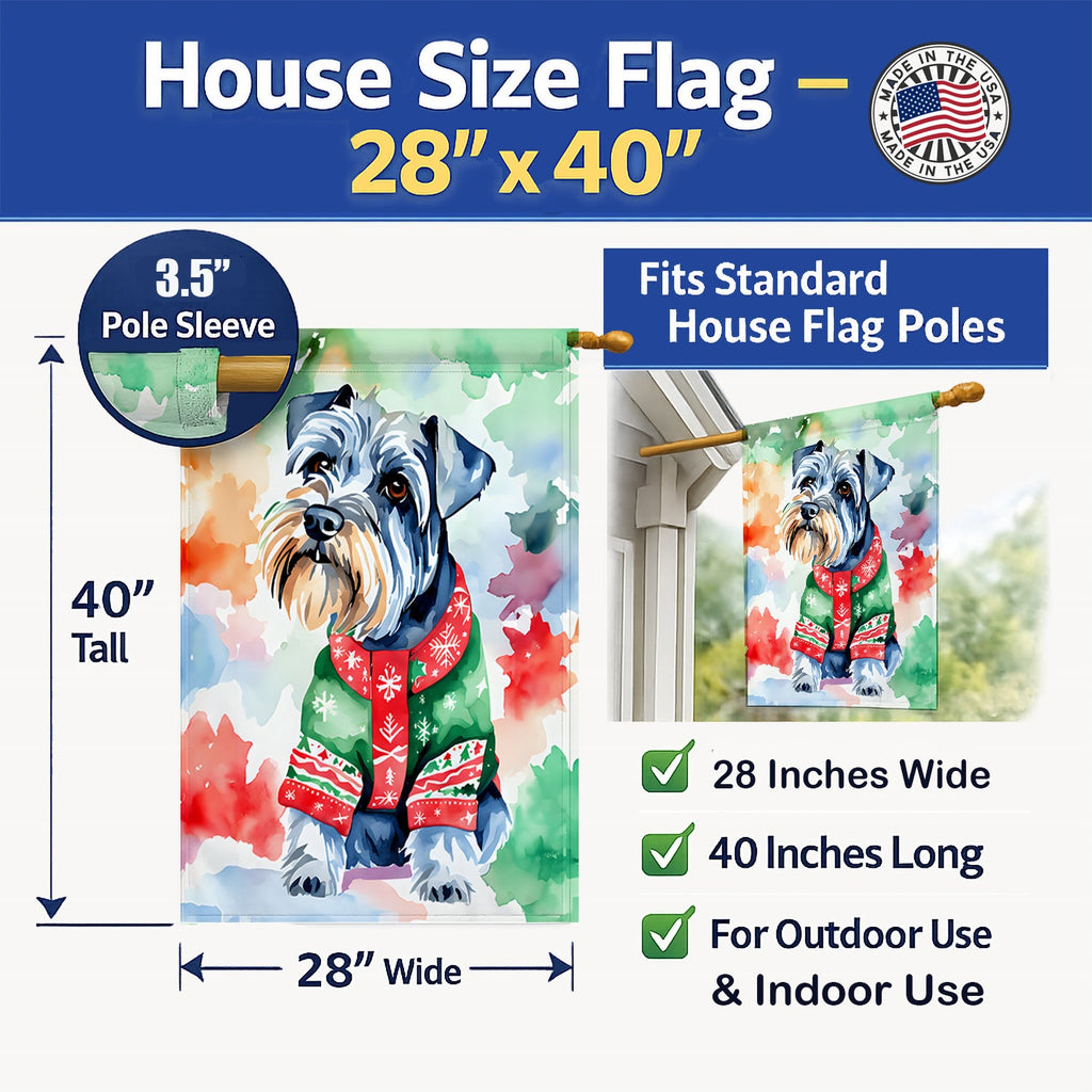 Schnauzer Christmas House Flag 28x40 Porch Sleeve Pole Decorative Outside Yard Banner Artwork Wall Hanging, Polyester