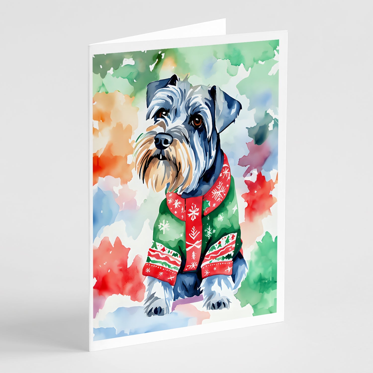 Schnauzer Christmas Greeting Cards Pack of 8 Blank Cards with Envelopes Whimsical A7 Size 5x7
