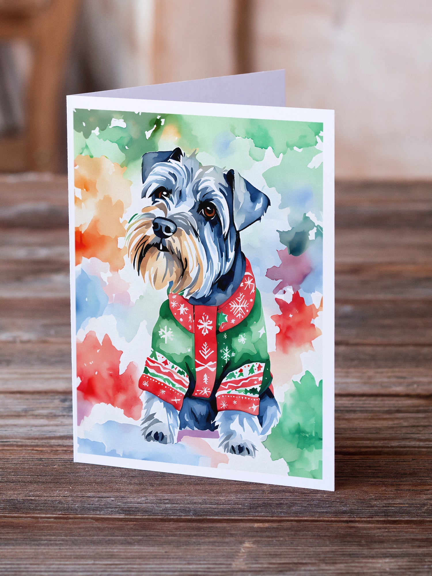 Schnauzer Christmas Greeting Cards Pack of 8 Blank Cards with Envelopes Whimsical A7 Size 5x7