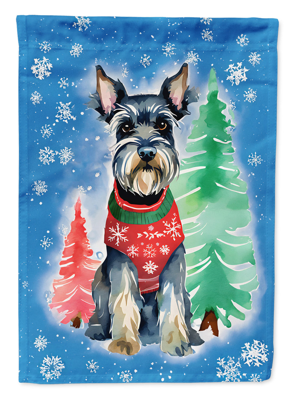 Schnauzer Christmas House Flag 28x40 Porch Sleeve Pole Decorative Outside Yard Banner Artwork Wall Hanging, Polyester