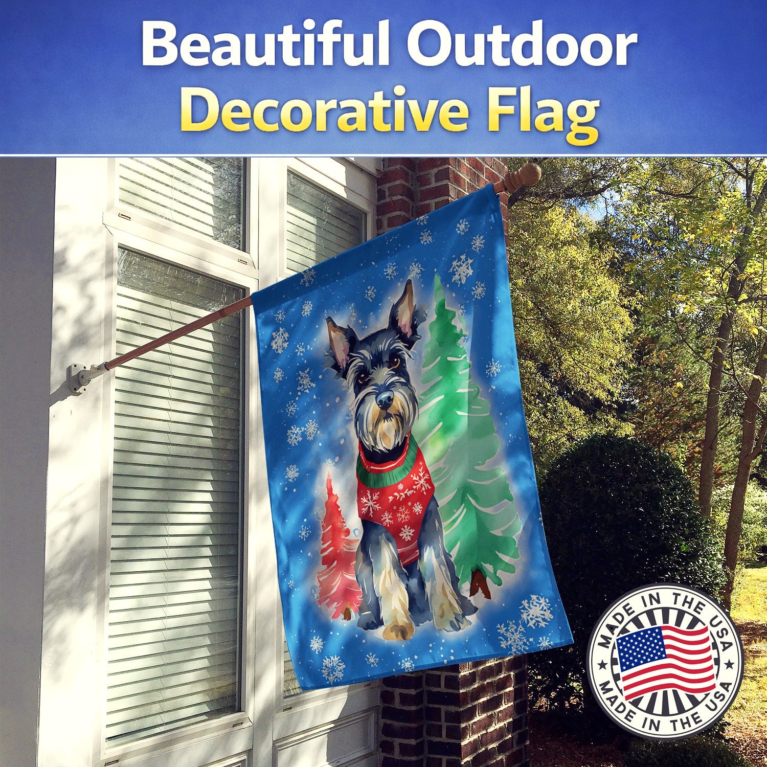 Schnauzer Christmas House Flag 28x40 Porch Sleeve Pole Decorative Outside Yard Banner Artwork Wall Hanging, Polyester
