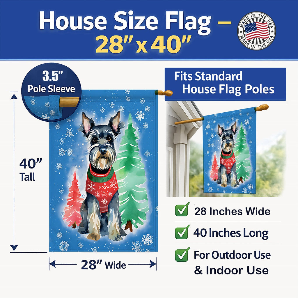 Schnauzer Christmas House Flag 28x40 Porch Sleeve Pole Decorative Outside Yard Banner Artwork Wall Hanging, Polyester