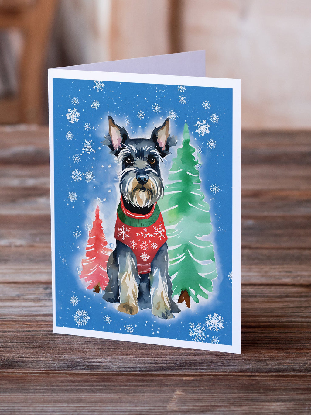 Schnauzer Christmas Greeting Cards Pack of 8 Blank Cards with Envelopes Whimsical A7 Size 5x7
