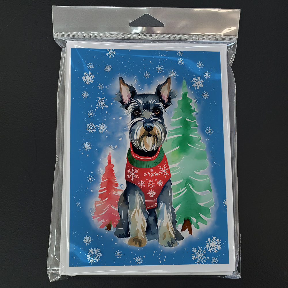 Schnauzer Christmas Greeting Cards Pack of 8 Blank Cards with Envelopes Whimsical A7 Size 5x7
