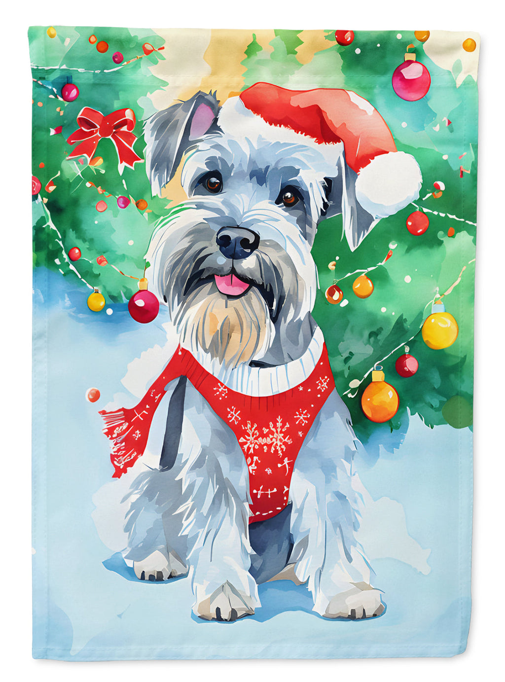 Schnauzer Christmas House Flag 28x40 Porch Sleeve Pole Decorative Outside Yard Banner Artwork Wall Hanging, Polyester