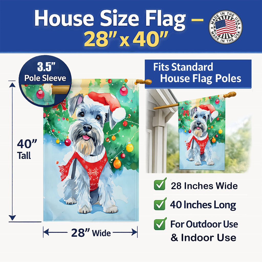 Schnauzer Christmas House Flag 28x40 Porch Sleeve Pole Decorative Outside Yard Banner Artwork Wall Hanging, Polyester