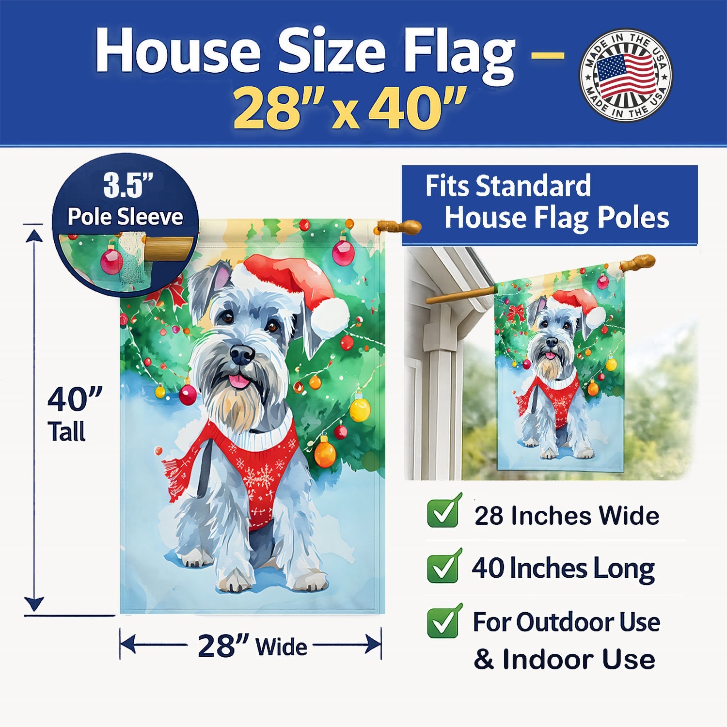 Schnauzer Christmas House Flag 28x40 Porch Sleeve Pole Decorative Outside Yard Banner Artwork Wall Hanging, Polyester
