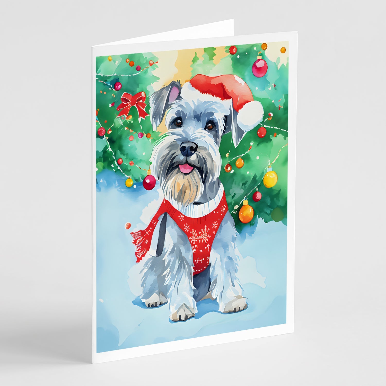 Schnauzer Christmas Greeting Cards Pack of 8 Blank Cards with Envelopes Whimsical A7 Size 5x7