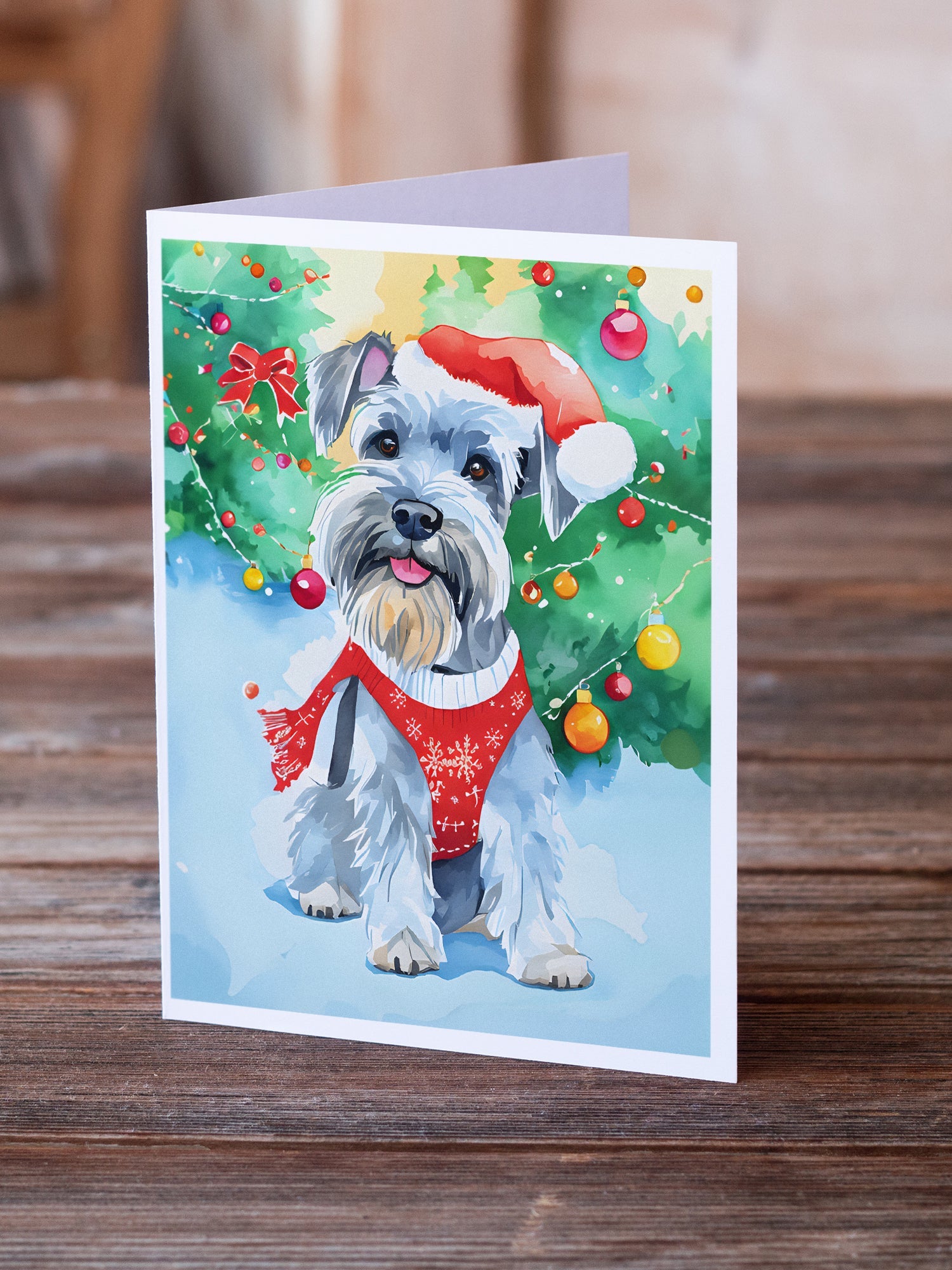 Schnauzer Christmas Greeting Cards Pack of 8 Blank Cards with Envelopes Whimsical A7 Size 5x7