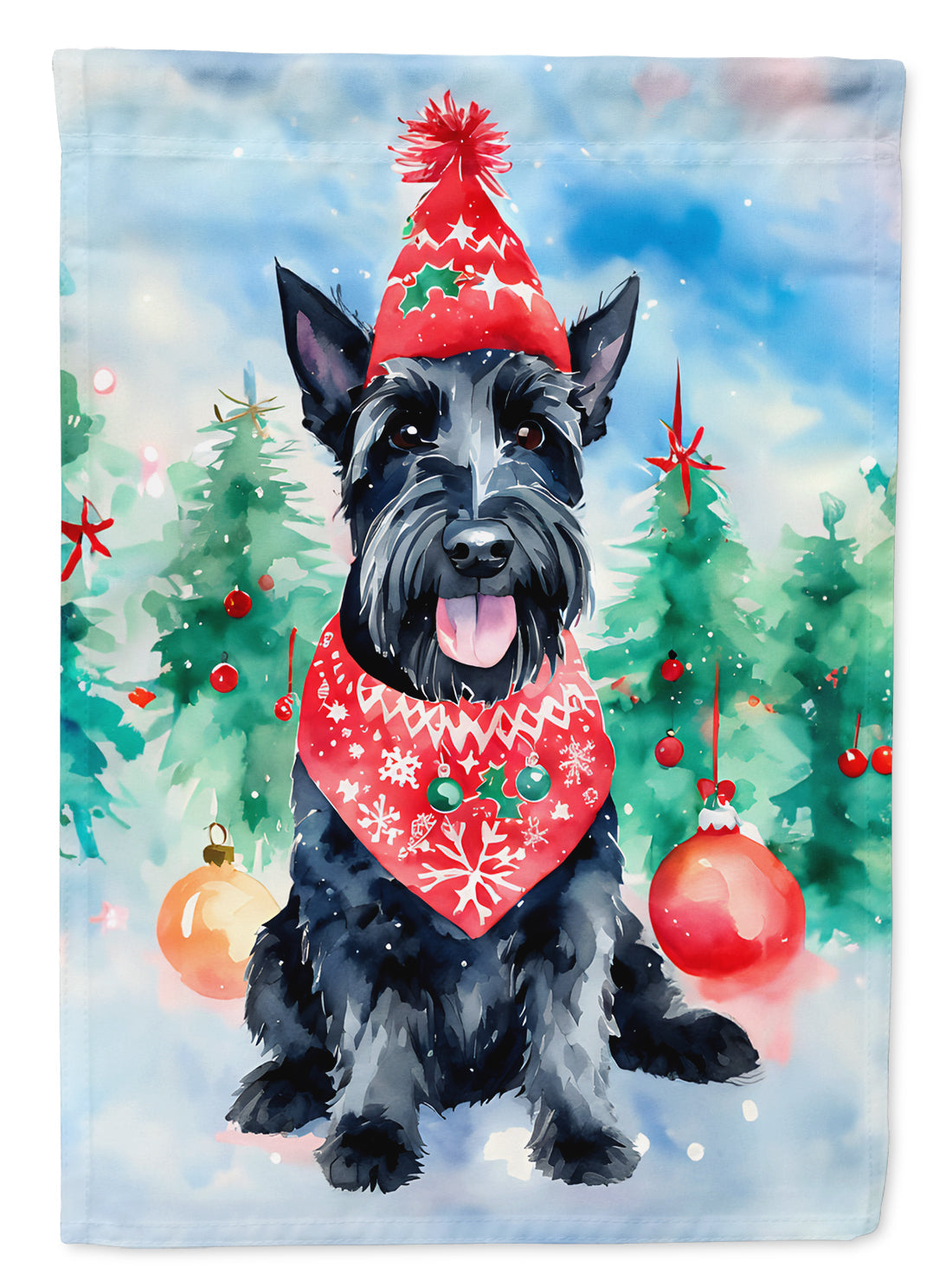 Scottish Terrier Christmas House Flag 28x40 Porch Sleeve Pole Decorative Outside Yard Banner Artwork Wall Hanging, Polyester