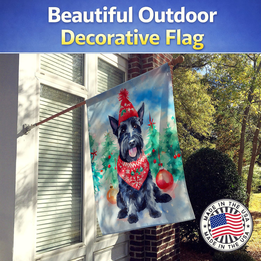 Scottish Terrier Christmas House Flag 28x40 Porch Sleeve Pole Decorative Outside Yard Banner Artwork Wall Hanging, Polyester