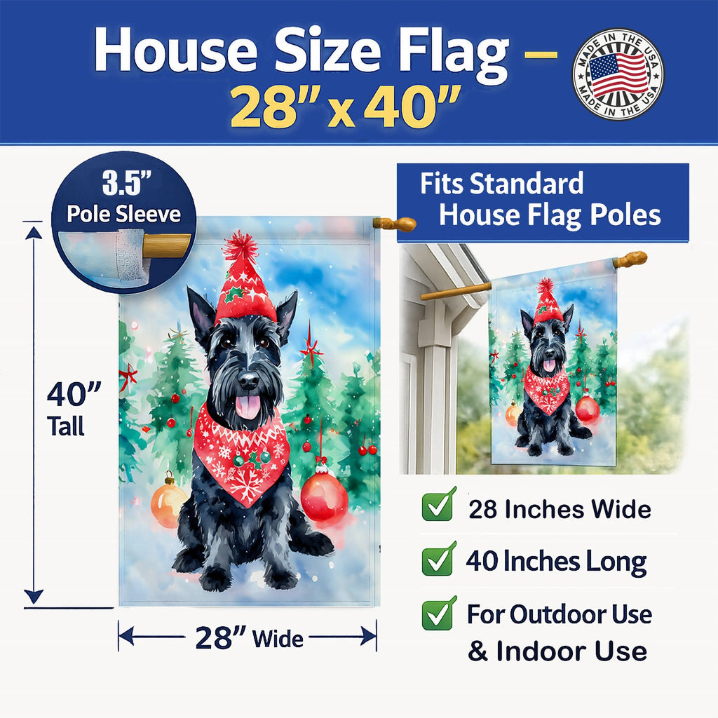 Scottish Terrier Christmas House Flag 28x40 Porch Sleeve Pole Decorative Outside Yard Banner Artwork Wall Hanging, Polyester