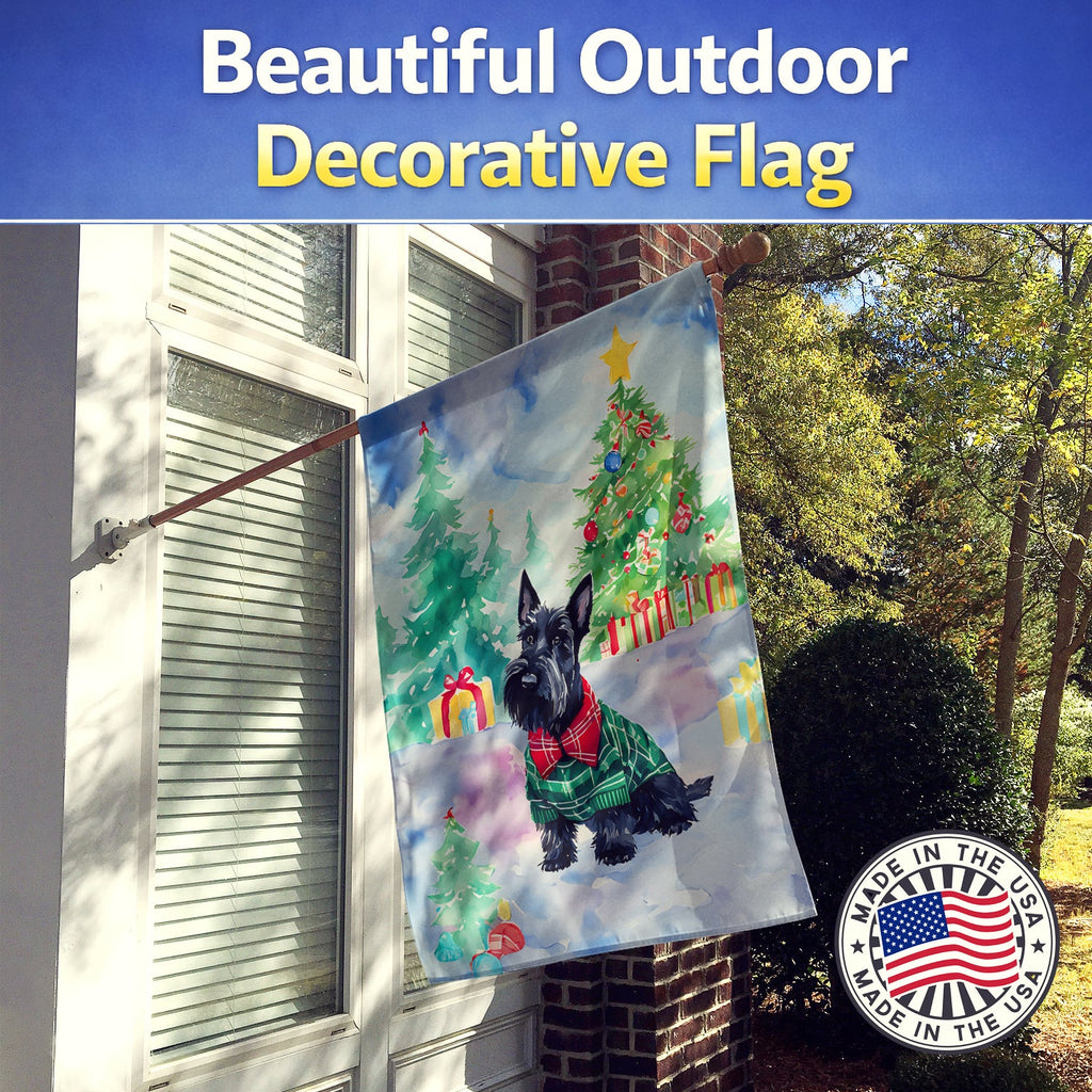Scottish Terrier Christmas House Flag 28x40 Porch Sleeve Pole Decorative Outside Yard Banner Artwork Wall Hanging, Polyester