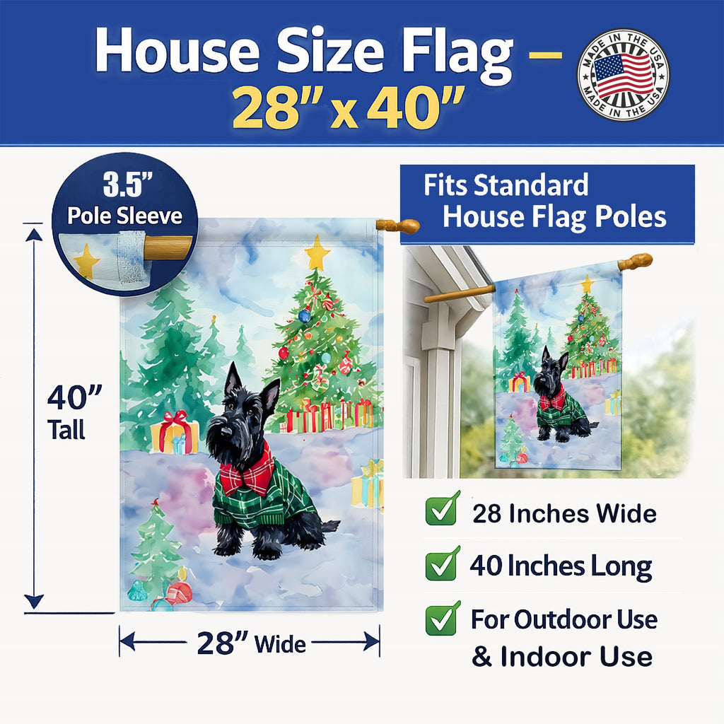 Scottish Terrier Christmas House Flag 28x40 Porch Sleeve Pole Decorative Outside Yard Banner Artwork Wall Hanging, Polyester