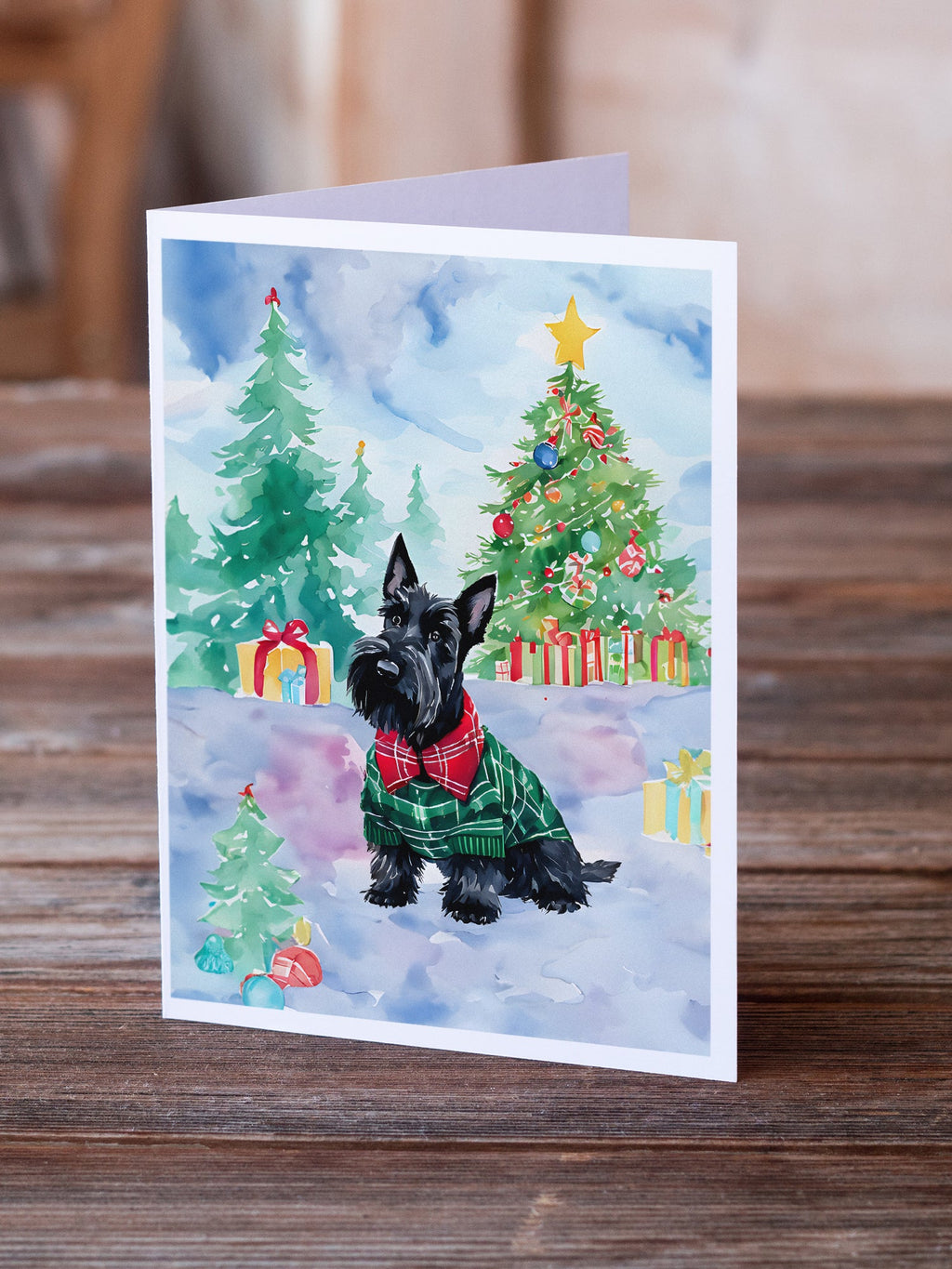 Scottish Terrier Christmas Greeting Cards Pack of 8 Blank Cards with Envelopes Whimsical A7 Size 5x7