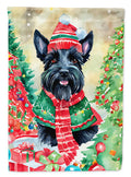 Scottish Terrier Christmas House Flag 28x40 Porch Sleeve Pole Decorative Outside Yard Banner Artwork Wall Hanging, Polyester