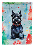 Scottish Terrier Christmas House Flag 28x40 Porch Sleeve Pole Decorative Outside Yard Banner Artwork Wall Hanging, Polyester